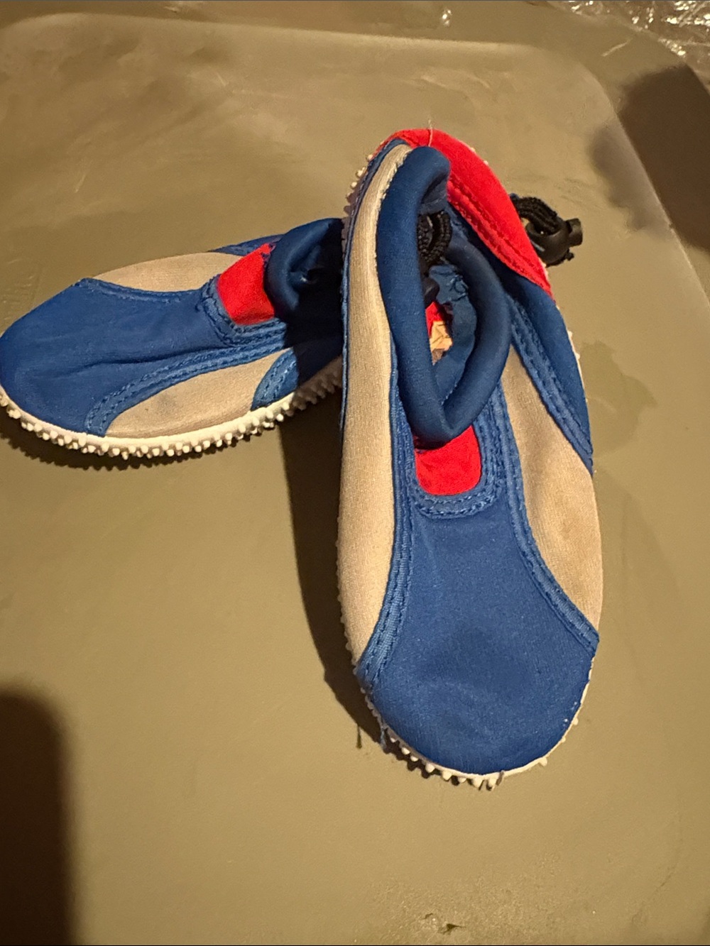 Kids Blue, Gray & Red Slip-On Water Shoes with Heel Toggle